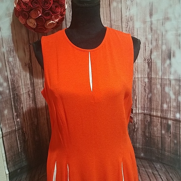 Taylor orange and white flared dress - Picture 3 of 8